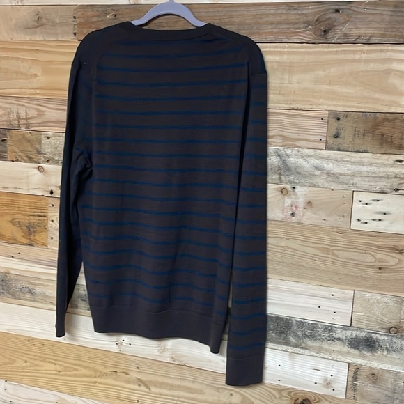 Banana Republic size L brown/blue stripe Italian Merino Yarn crewneck sweater - Picture 6 of 6